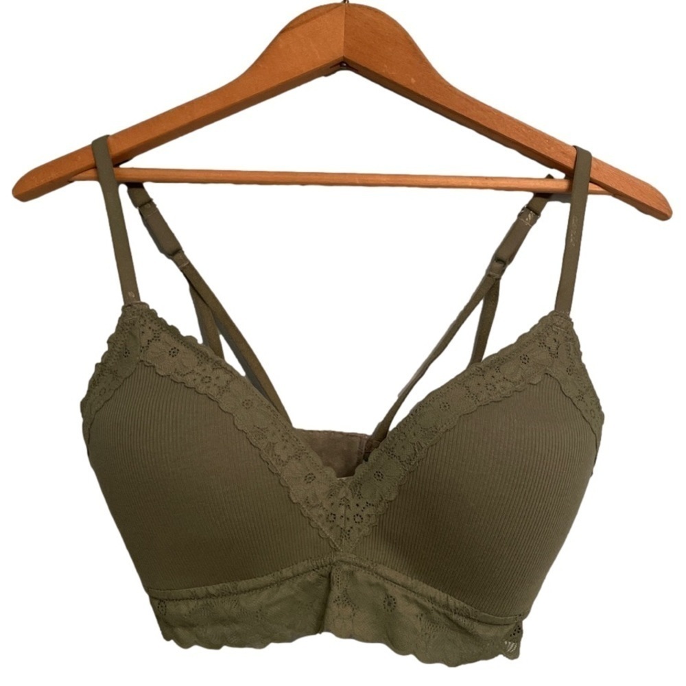 Aerie Bralette Sage Green Lace Trim Size 32DD